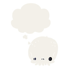 cartoon skull and thought bubble in retro style