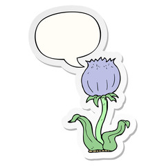cartoon wild flower and speech bubble sticker