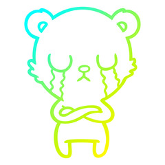 cold gradient line drawing crying cartoon bear