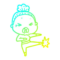 cold gradient line drawing cartoon angry old woman
