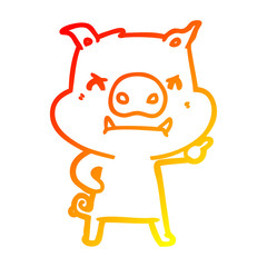 warm gradient line drawing angry cartoon pig