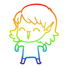 rainbow gradient line drawing cartoon elf girl
