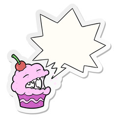 funny cartoon cupcake and speech bubble sticker