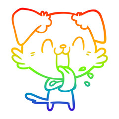 rainbow gradient line drawing cartoon panting dog