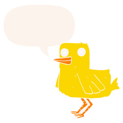 cartoon duck and speech bubble in retro style