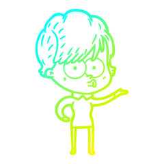 cold gradient line drawing cartoon woman