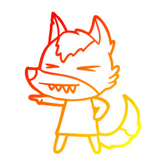 warm gradient line drawing angry wolf cartoon