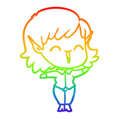 rainbow gradient line drawing cartoon elf girl