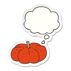 cartoon pumpkin and thought bubble as a printed sticker