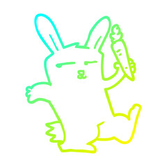 cold gradient line drawing cartoon rabbit with carrot