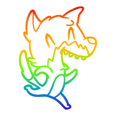 rainbow gradient line drawing laughing fox running away