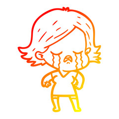 warm gradient line drawing cartoon girl crying