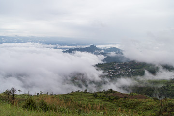 Clouds and mountains, high-angle views at Phu Thap Boek, Thailand 
