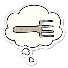 cartoon fork and thought bubble as a printed sticker