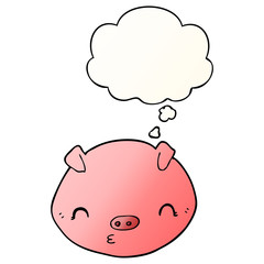 cartoon pig and thought bubble in smooth gradient style