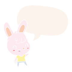 cute cartoon rabbit and speech bubble in retro style