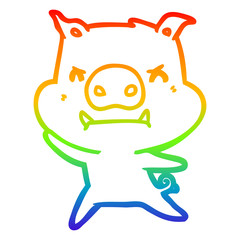 rainbow gradient line drawing angry cartoon pig