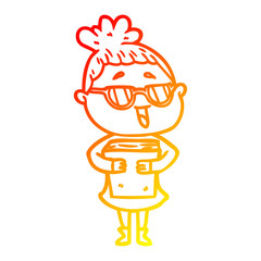 warm gradient line drawing cartoon happy woman wearing spectacles