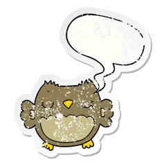 cute cartoon owl and speech bubble distressed sticker