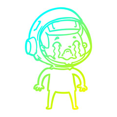 cold gradient line drawing cartoon crying astronaut