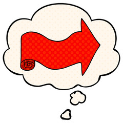 cartoon pointing arrow and thought bubble in comic book style