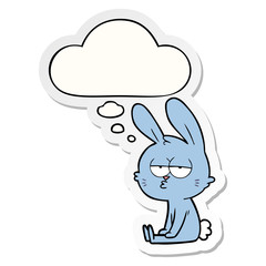 cute cartoon rabbit and thought bubble as a printed sticker