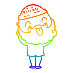 rainbow gradient line drawing man with beard sticking out tongue