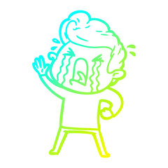 cold gradient line drawing cartoon crying man
