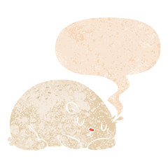 cartoon polar bear and speech bubble in retro textured style