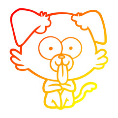 warm gradient line drawing cartoon dog with tongue sticking out