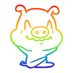rainbow gradient line drawing nervous cartoon pig sitting