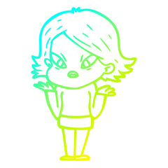 cold gradient line drawing cartoon stressed woman