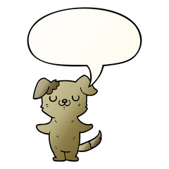 cartoon puppy and speech bubble in smooth gradient style