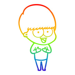 rainbow gradient line drawing happy cartoon boy