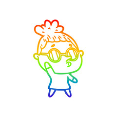 rainbow gradient line drawing cartoon woman wearing glasses