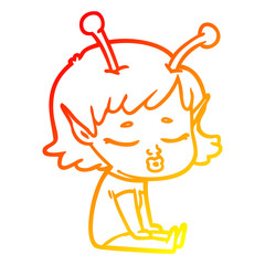 warm gradient line drawing cute alien girl cartoon