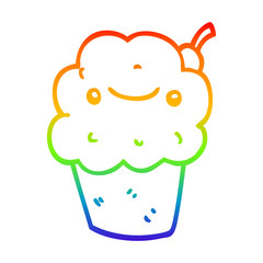 rainbow gradient line drawing cartoon cupcake