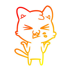 warm gradient line drawing cartoon cat hissing