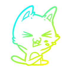 cold gradient line drawing cartoon cat hissing