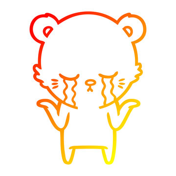 recommend clip art: warm gradient line drawing crying cartoon polar bear shrugging shoulders