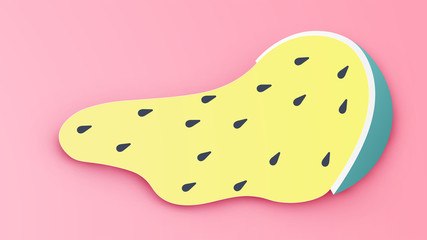 Yellow watermelon melts because of hot weather on sand beach. Design watermelon for summer. Graphic design for Summer. paper craft and cut style. vector, illustration.
