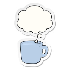cartoon coffee cup and thought bubble as a printed sticker