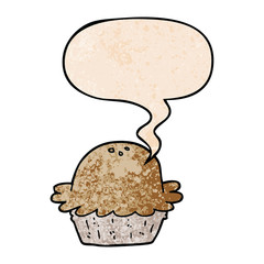 cartoon pie and speech bubble in retro texture style