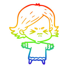 rainbow gradient line drawing cartoon angry woman