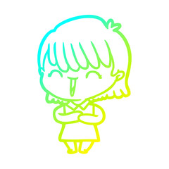 cold gradient line drawing cartoon woman