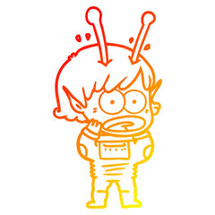 warm gradient line drawing cartoon shocked alien girl