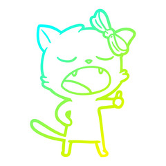 cold gradient line drawing cartoon yawning cat