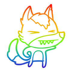 rainbow gradient line drawing angry wolf cartoon