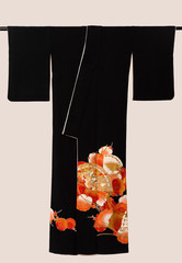 Solid Black Antique Kimono with Print Design