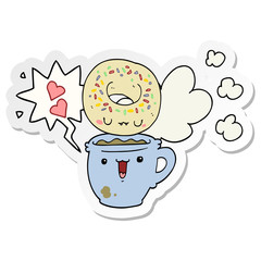 cute cartoon donut and coffee and speech bubble sticker